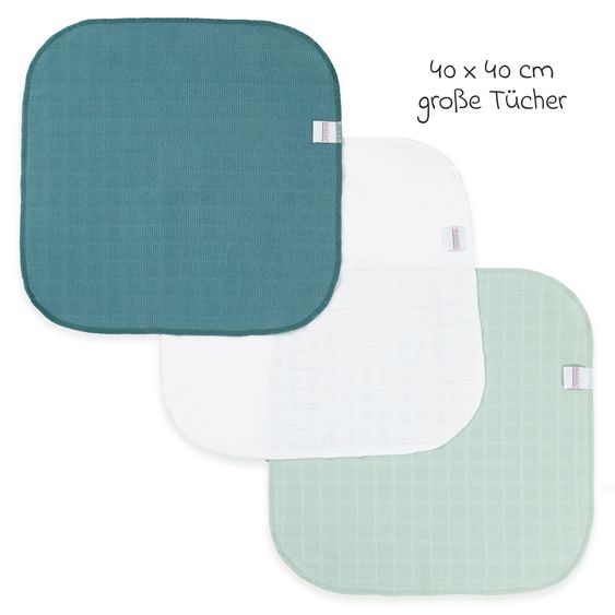 Makian Mullwindel / Mulltuch / Spucktuch / Pflegetuch 9er Pack 40 x 40 cm - Patina / Mint / Weiß