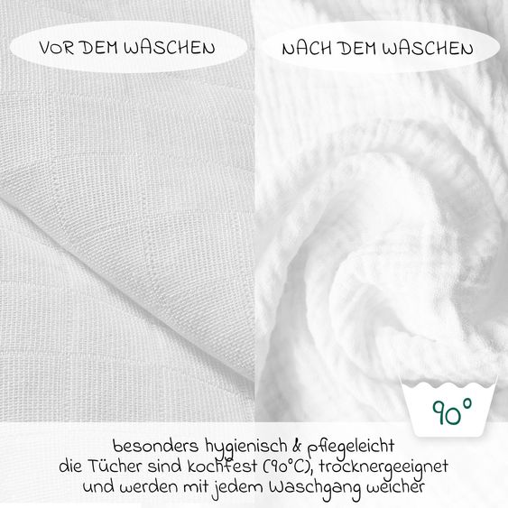 Makian Mullwindeln / Mulltücher / Spucktücher - 10er Pack 80 x 80 cm - Weiß