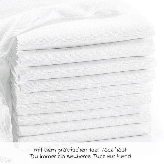 Makian Mullwindeln / Mulltücher / Spucktücher - 10er Pack 80 x 80 cm - Weiß