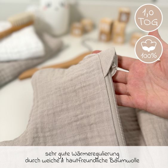 Makian Musselin-Schlafsack - Beige - Gr. 90 cm