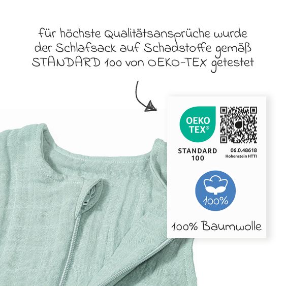 Makian Musselin-Schlafsack - Mintgrün - Gr. 70 cm