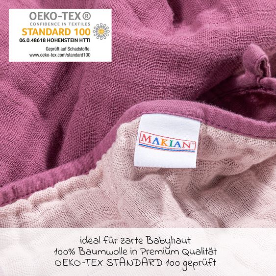 Makian Coperta reversibile / Coperta per bambini a 4 strati di garza 70 x 100 cm - Polvere d'orchidea