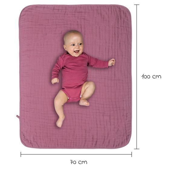 Makian Wende-Kuscheldecke / Babydecke Mull 4-lagig 70 x 100 cm - Orchidee Puder