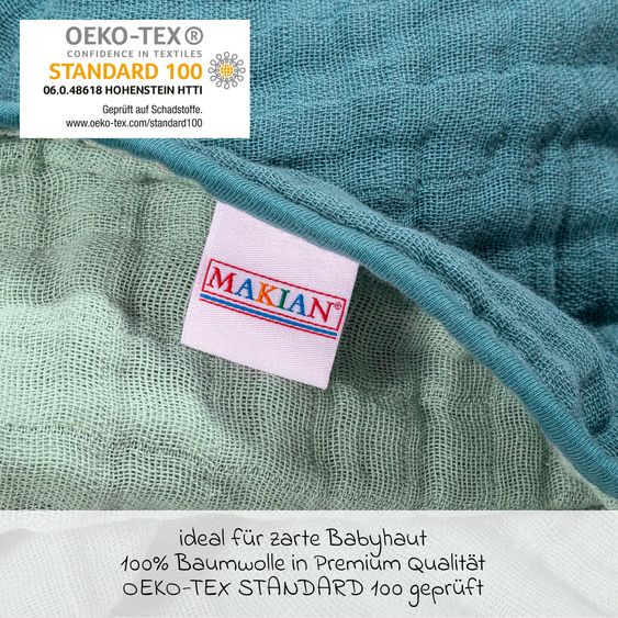 Makian Reversible blanket / baby blanket gauze 4-ply 70 x 100 cm - Patina Mint