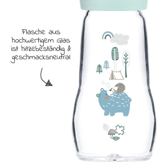 MAM Glas-Flasche 2er Pack Feel Good 260 ml - Silikon Gr. 1 - Bär & Igel