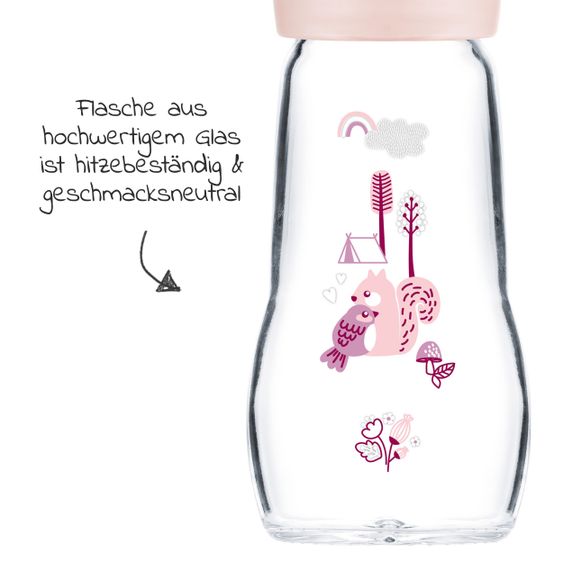 MAM Glas-Flasche 2er Pack Feel Good 260 ml - Silikon Gr. 1 - Vogel & Eichhörnchen