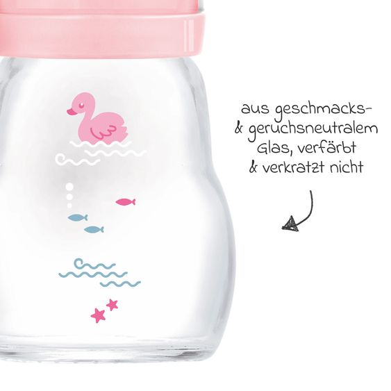 MAM Glas-Flasche 2er Pack Feel Good - Silikon 170 ml - Schwan - Rosa - Gr. 1
