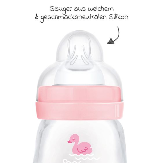 MAM Glas-Flasche 2er Pack Feel Good - Silikon 170 ml - Schwan - Rosa - Gr. 1