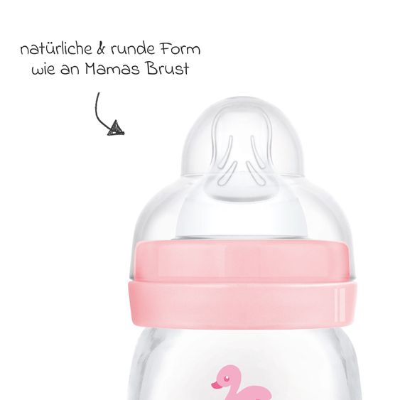 MAM Glas-Flasche 2er Pack Feel Good - Silikon 170 ml - Schwan - Rosa - Gr. 1