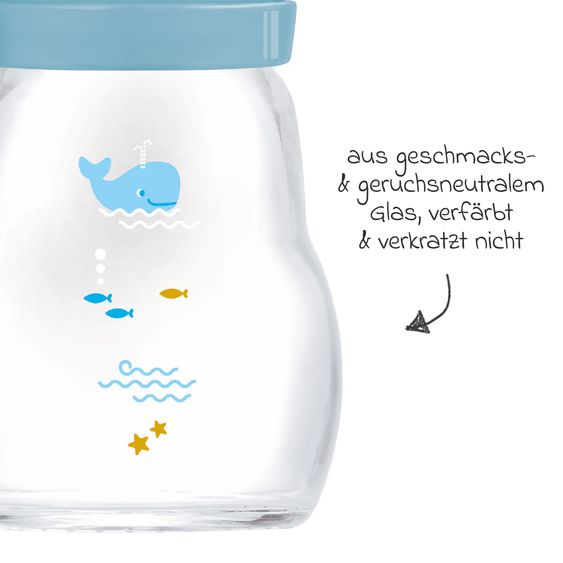 MAM Glass Bottle 2-Pack Feel Good - Silicone 170 ml - Whale - Blue - Size: 1