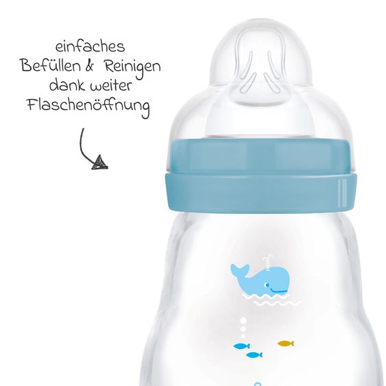 MAM Glass Bottle 2-Pack Feel Good - Silicone 170 ml - Whale - Blue - Size: 1