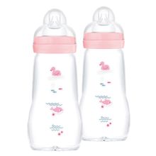 Glas-Flasche 2er Pack Feel Good - Silikon 260 ml - Schwan & Delfin - Rosa - Gr. 1