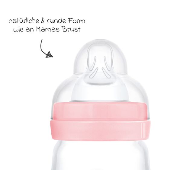 MAM Glas-Flasche 2er Pack Feel Good - Silikon 260 ml - Schwan & Delfin - Rosa - Gr. 1