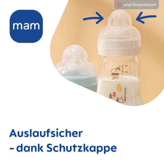 MAM Glas-Flasche 2er Pack Feel Good - Silikon 260 ml - Schwan & Delfin - Rosa - Gr. 1