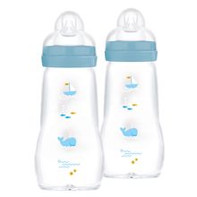 Glas-Flasche 2er Pack Feel Good - Silikon 260 ml - Wal & Segelboot - Blau - Gr. 1