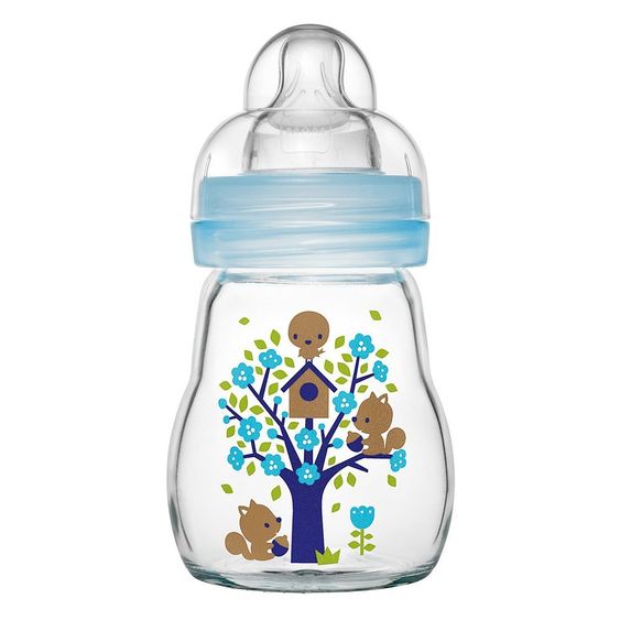 MAM Glas-Flasche Feel Good 170 ml - Silikon Gr. 1 - Blau