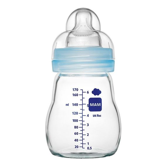 MAM Glas-Flasche Feel Good 170 ml - Silikon Gr. 1 - Blau