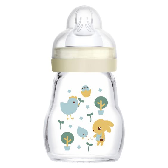MAM Glas-Flasche Feel Good 170 ml - Silikon Gr. 1 - Hase & Küken