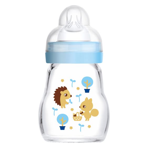 MAM Glas-Flasche Feel Good 170 ml - Silikon Gr. 1 - Igel & Eichhörnchen