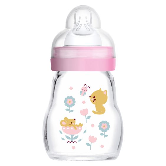 MAM Glas-Flasche Feel Good 170 ml - Silikon Gr. 1 - Katze & Maus