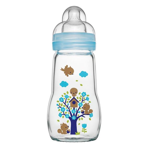MAM Glas-Flasche Feel Good 260 ml - Silikon Gr. 1 - Blau