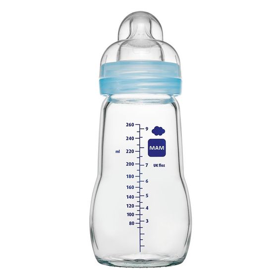 MAM Glas-Flasche Feel Good 260 ml - Silikon Gr. 1 - Blau