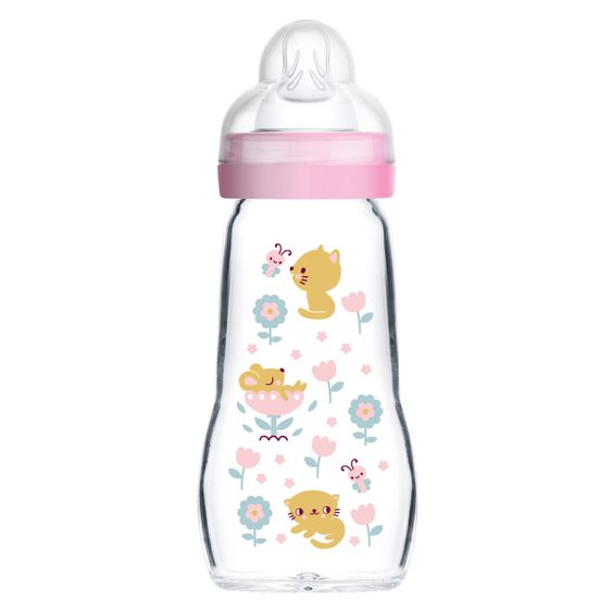 MAM Glas-Flasche Feel Good 260 ml - Silikon Gr. 1 - Katze & Maus
