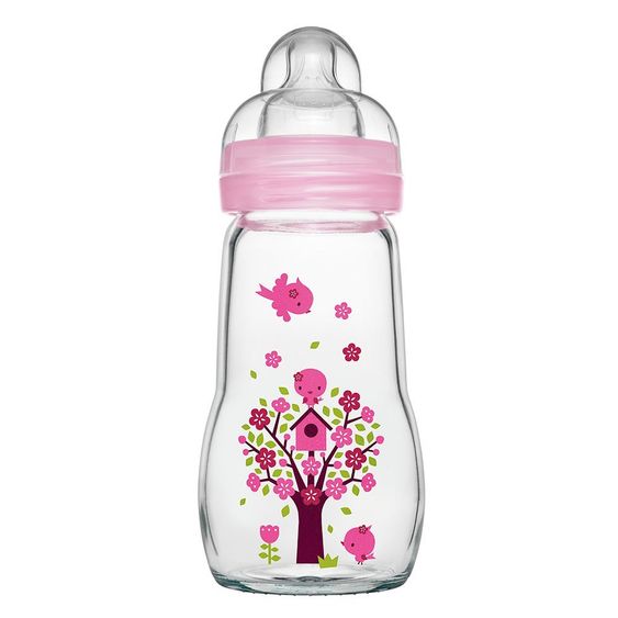 MAM Glas-Flasche Feel Good 260 ml - Silikon Gr. 1 - Rosa