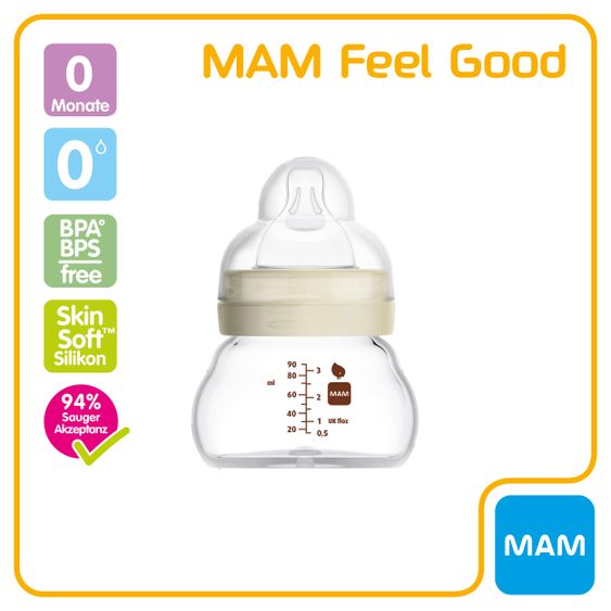 MAM Glas-Flasche Feel Good Glass Bottle 90 ml - Hase