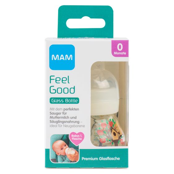 MAM Glas-Flasche Feel Good Glass Bottle 90 ml - Silikon Gr. 1