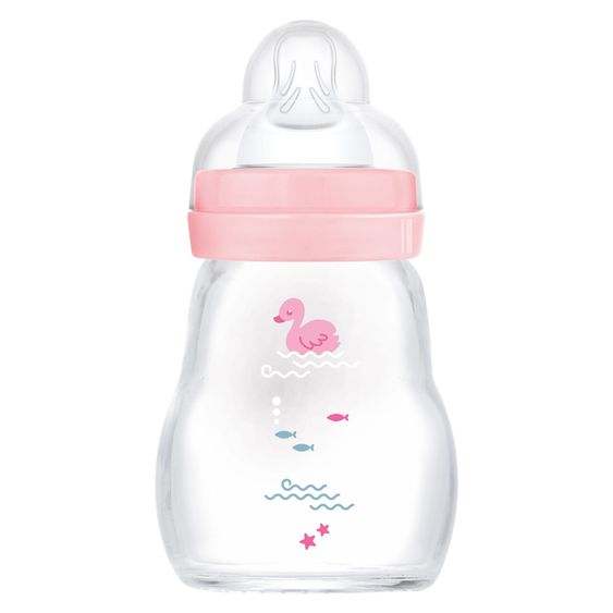 MAM Glas-Flasche Feel Good - Silikon 170 ml - Schwan - Rosa - Gr. 1
