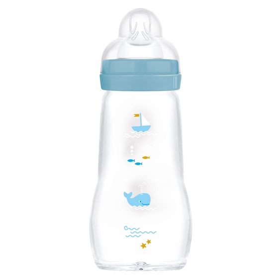 MAM Glas-Flasche Feel Good - Silikon 260 ml - Wal & Segelboot - Blau - Gr. 1