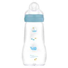 Glass Bottle Feel Good - Silicone 260 ml - Whale & Sailboat - Blue - Size: 1