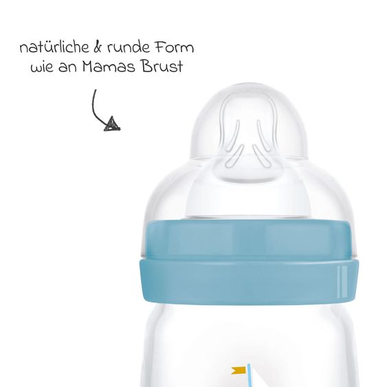 MAM Glas-Flasche Feel Good - Silikon 260 ml - Wal & Segelboot - Blau - Gr. 1