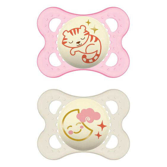 MAM Leucht-Schnuller 2er Pack Night - Silikon 0-6 M - Tiger & Mond