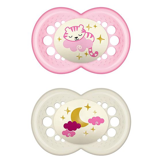 MAM Leucht-Schnuller 2er Pack Night - Silikon ab 16 M - Tiger & Mond