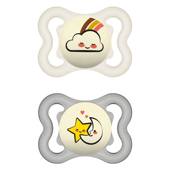 MAM Leucht-Schnuller 2er Pack Supreme Night - Silikon 0-6 M - Regenbogen & Mond