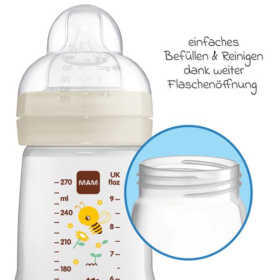 MAM PP-Flasche 2er Pack Easy Active Baby Bottle 270 ml - Silikon Gr. 1 - Biene & Igel