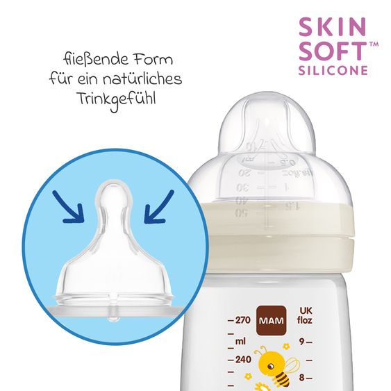 MAM PP-Flasche 2er Pack Easy Active Baby Bottle 270 ml - Silikon Gr. 1 - Biene & Igel