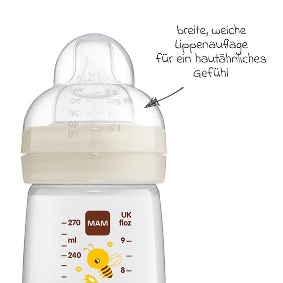 MAM PP-Flasche 2er Pack Easy Active Baby Bottle 270 ml - Silikon Gr. 1 - Biene & Igel