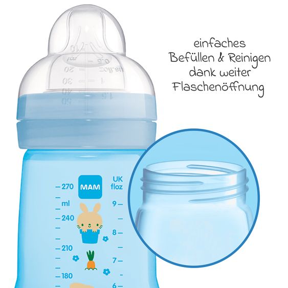 MAM PP-Flasche 2er Pack Easy Active Baby Bottle 270 ml - Silikon Gr. 1 - Hase - Blau