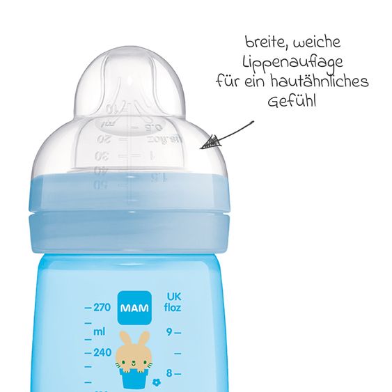 MAM PP-Flasche 2er Pack Easy Active Baby Bottle 270 ml - Silikon Gr. 1 - Hase - Blau