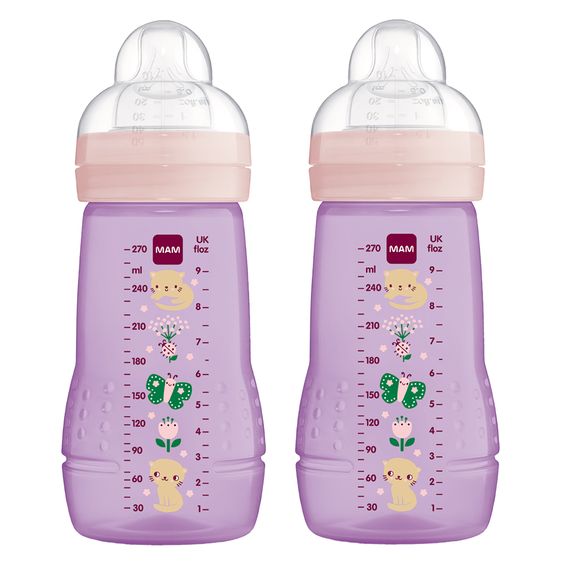 MAM PP bottle 2-pack Easy Active Baby Bottle 270 ml - silicone size 1 - cat & butterfly