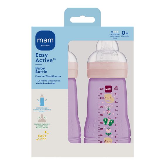 MAM PP bottle 2-pack Easy Active Baby Bottle 270 ml - silicone size 1 - cat & butterfly