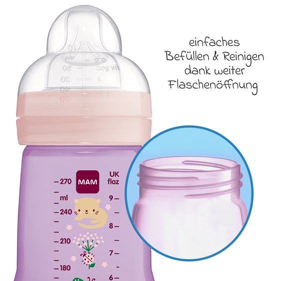 MAM PP bottle 2-pack Easy Active Baby Bottle 270 ml - silicone size 1 - cat & butterfly