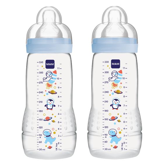 MAM PP-Flasche 2er Pack Easy Active Baby Bottle 330 ml - Silikon Gr. 2 - Weltall - Blau