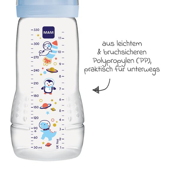 MAM PP-Flasche 2er Pack Easy Active Baby Bottle 330 ml - Silikon Gr. 2 - Weltall - Blau