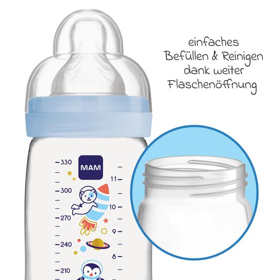 MAM PP-Flasche 2er Pack Easy Active Baby Bottle 330 ml - Silikon Gr. 2 - Weltall - Blau