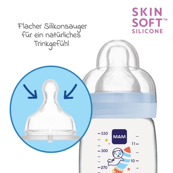 MAM PP-Flasche 2er Pack Easy Active Baby Bottle 330 ml - Silikon Gr. 2 - Weltall - Blau