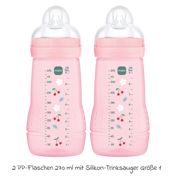 MAM PP-Flasche 2er Pack Easy Active Baby Bottle - Silikon 270 ml - Kirschen - Gr. 1